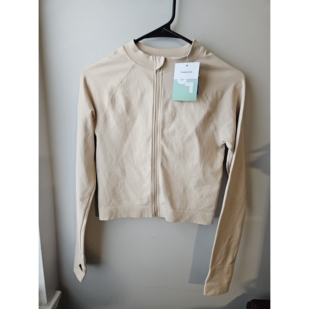 JoyLab NEW Cream Flexible Knit Activewear Cropped Zip Up Jacket | Women's S